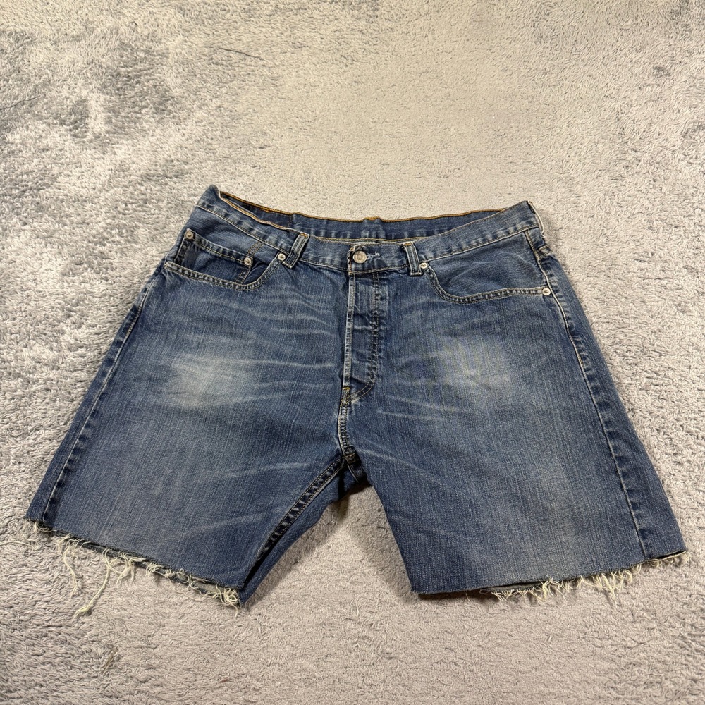 Levi's Mens 501 Cut Off Denim Shorts W34 Blue Medium Wash Raw Hem Cotton